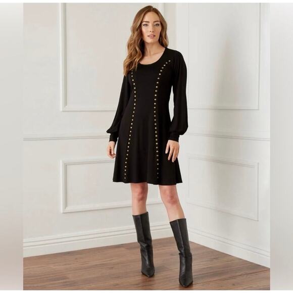 chinese dress ladies Rhinestone Studded Long Sleeve Off The Shoulder Midi Dress Black / Large main image 0